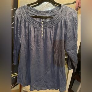 Chaps - 100% Cotton Navy Blouse with Lace Trim - S